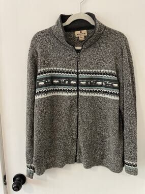 Vintage Woolrich Sweater XL Zip Up Grey Heather Sheep Cottage Core 0118